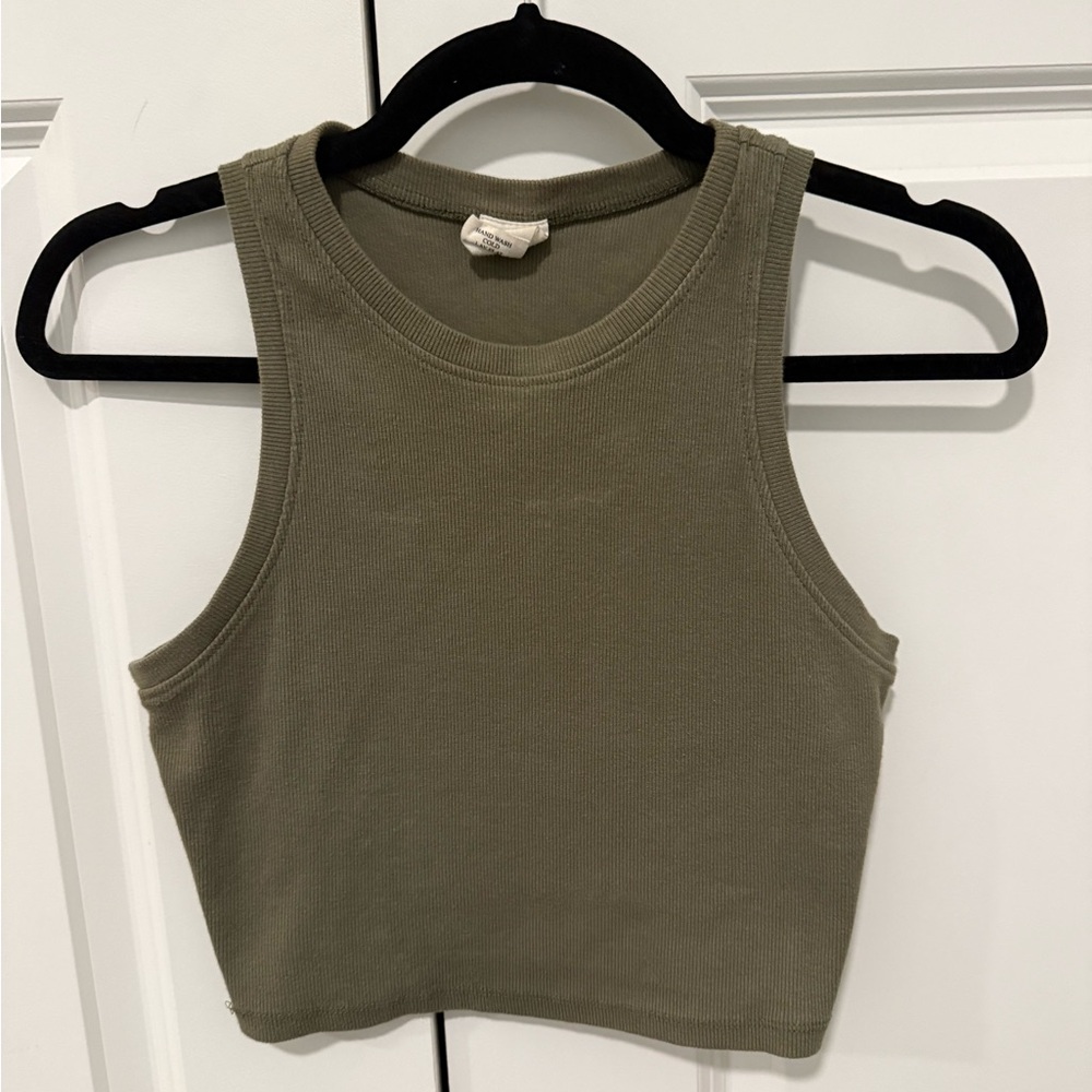 Tilly's Khaki Sleeveless Crop Top